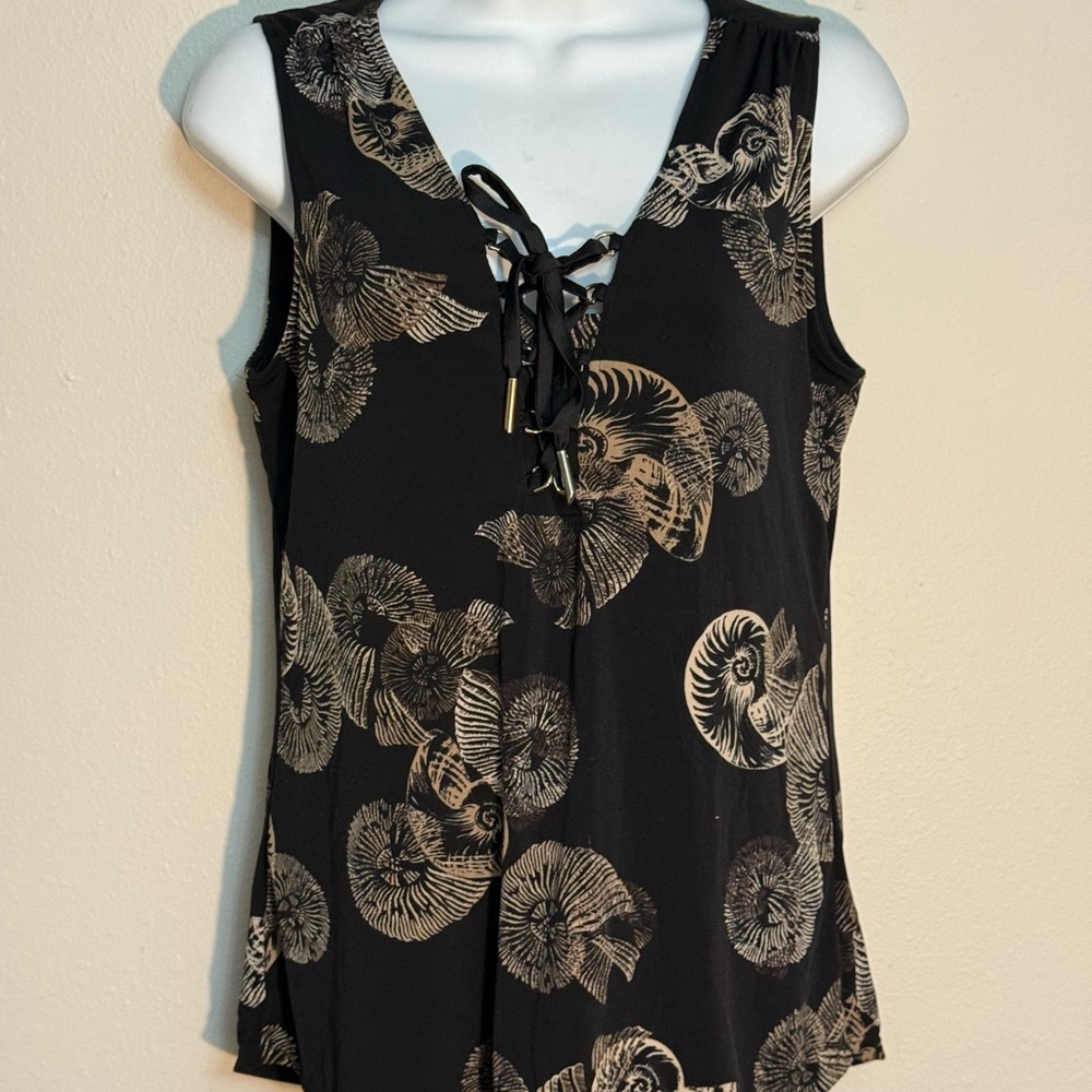 White House Black Market Nautical Black and Cream Tank Top